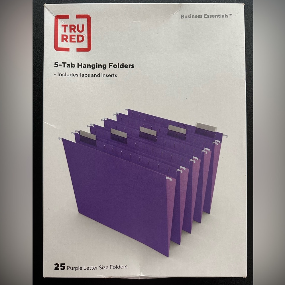 TRU RED ~ Purple 5-Tab Hanging Folders 25/Box